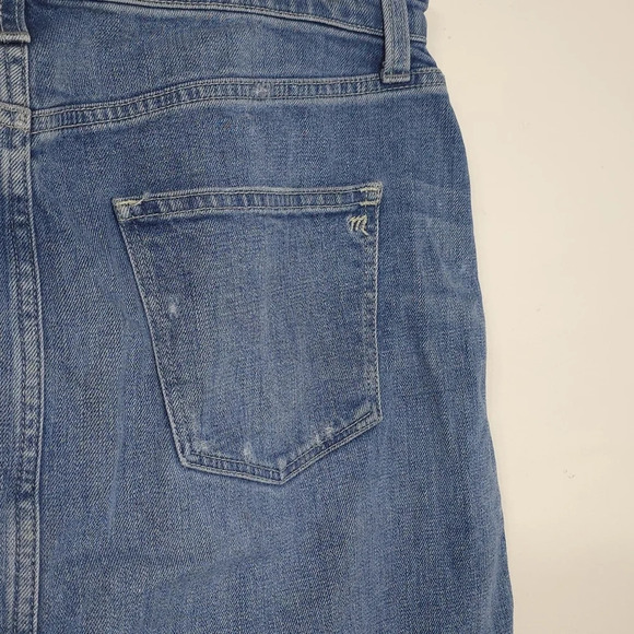 MADEWELL Distressed Denim Pencil Skirt, Released Hem, Cotton Spandex,  29 - Picture 5 of 16